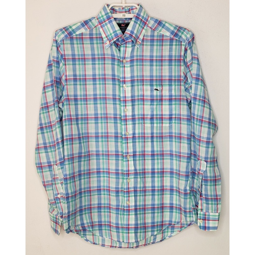 Vineyard Vines Mens Shirt XS L/S Multicolor Pastel Plaid Slim Fit Tucker Shirt